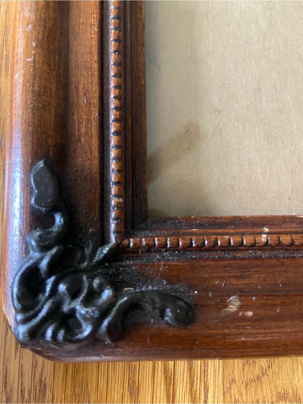 Vintage Square Brown Wood with Decorative Cast Metal Wall Frame